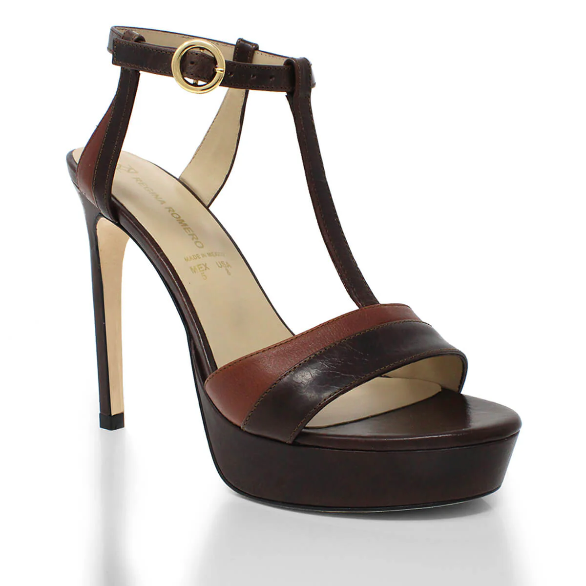 PITA 125 - Cafe Regina Romero Zapato Sandalia Plataforma Tacon Alto Para Dama en Piel - Imagen 5