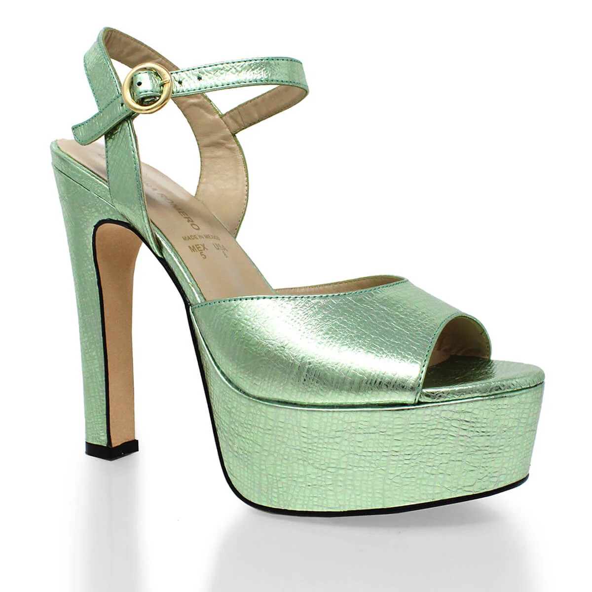 SABRINA 135 - Menta Regina Romero Zapato Sandalia Plataforma Tacon Alto Para Dama en Piel - Imagen 3