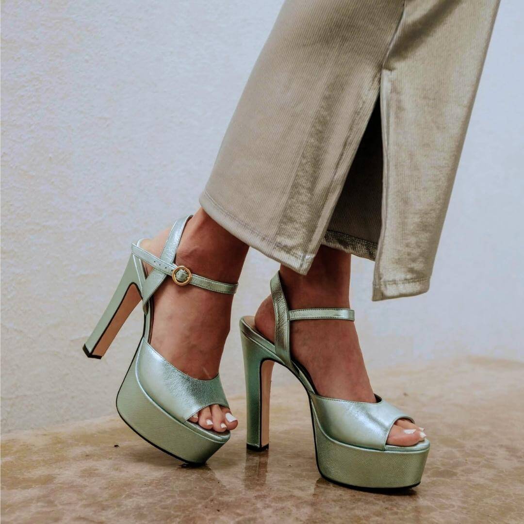 SABRINA 135 - Menta Regina Romero Zapato Sandalia Plataforma Tacon Alto Para Dama en Piel - Imagen 2